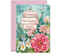 Tarjeta de cumpleaños para abuela - Jardín floral de la naturaleza - Hermosa tarjeta de feliz cumpleaños para abuela de parte de nieta nieta, nieto, tarjetas de felicitación de cumpleaños floral
