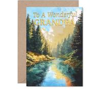 Tarjeta de cumpleaños para abuelo - Warm Wishes by the River - Serene Nature Scene con colores alegres, Día del Padre - A5, sobre incluido