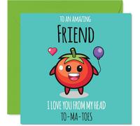 Tarjeta de cumpleaños para amigo - From My Head TO-MA-TOES - Tarjeta de feliz cumpleaños para amigo de Best Friends Bestie, 145 mm lindas tarjetas de felicitación de cumpleaños de tomate