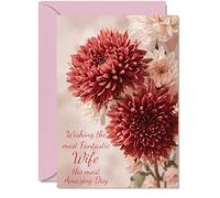 Tarjeta de cumpleaños para esposa, crisantemos rojos, tarjeta de feliz cumpleaños para esposa de marido y pareja, tarjetas de felicitación de cumpleaños A5 con flores rojas