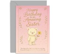 Tarjeta de cumpleaños para hermana de parte de un hermano, "Amazing Sister", poema sentimental sincero, adulto adolescente, bonito diseño de oso de peluche, súper lindo para ella, interior en blanco