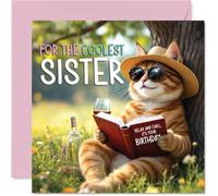 Tarjeta de cumpleaños para hermana, libro de cuentos, gato, tarjeta de feliz cumpleaños para hermana de hermano hermano, 145 mm, tarjetas de felicitación de cumpleaños