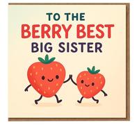 Tarjeta de cumpleaños para hermana mayor, con texto en inglés «To the Berry Best Big Sister», bonito diseño de juego de palabras de fresas, tarjeta divertida de hermano