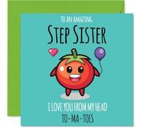 Tarjeta de cumpleaños para hermanastra - From My Head TO-MA-TOES - Tarjeta de feliz cumpleaños para hermanastra de hermano hermano, tarjetas de felicitación de cumpleaños de tomate de 145 mm