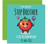 Tarjeta de cumpleaños para hermanastro - From My Head TO-MA-TOES - Tarjeta de feliz cumpleaños para hermanastro de hermana hermano, tarjetas de felicitación de cumpleaños de tomate de 145 mm