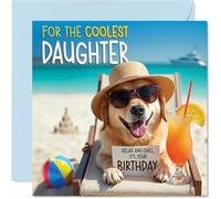 Tarjeta de cumpleaños para hija - Chill Beach Dog - Tarjeta de feliz cumpleaños para hija de papá mamá, 145 mm Chill Beach Dog Bday tarjetas de felicitación