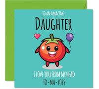Tarjeta de cumpleaños para hija - From My Head TO-MA-TOES - Tarjeta de feliz cumpleaños para hija de papá mamá, tarjetas de felicitación de cumpleaños de tomate de 145 mm