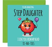 Tarjeta de cumpleaños para hijastra - From My Head TO-MA-TOES - Tarjeta de feliz cumpleaños para hijastra de papá mamá, tarjetas de felicitación de cumpleaños de tomate de 145 mm