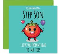 Tarjeta de cumpleaños para hijastro - From My Head TO-MA-TOES - Tarjeta de feliz cumpleaños para hijastro de papá mamá, tarjetas de felicitación de cumpleaños de tomate de 145 mm