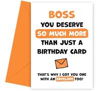 Tarjeta de cumpleaños para jefe, te mereces más que una tarjeta de cumpleaños, ríete y celebra con esta divertida tarjeta de cumpleaños para jefe con sobre naranja