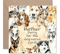 Tarjeta de cumpleaños para madre - Orejas de perro - Tarjeta de feliz cumpleaños para madre de hijo e hija, 145 mm, estilo acuarela, diseño de mascotas, tarjetas de felicitación de cumpleaños
