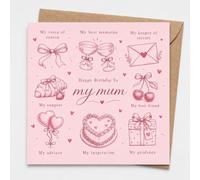 Tarjeta de cumpleaños para mamá con sobre, tarjeta sentimental de feliz cumpleaños para madre de hija o hijo, tarjeta ilustrada rosa para mamá que celebra su apoyo, orientación, recuerdos y amistad