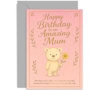 Tarjeta de cumpleaños para mamá de niños, con el texto en inglés "Amazing Mum" con un poema sentimental para mujeres, bonito diseño de oso de peluche, muy lindo para ella, interior en blanco