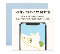 Tarjeta de cumpleaños para mejor amiga, ángel de la guarda, divertido mapa de localización, saludo para ella, damas, mujeres, mejores amigas, protección y preocupado, viene con divertidas calcomanías
