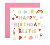 Tarjeta de cumpleaños para mejor amiga - Feliz cumpleaños mejor amigo colorido garabatos - bonita tarjeta de amistad para ella, hermanas, mujeres, niñas, damas, amigas, viajes de comida, bebidas, vino