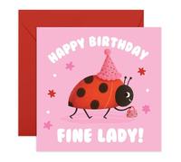 Tarjeta de cumpleaños para mujer - Diseño adorable de mariquita - Tarjeta dulce para ella, hija, sobrina, colega, compañera de oficina, vecino, amiga, mamá, niñas, educada, viene con divertidas