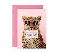 Tarjeta de cumpleaños para mujer, diseño de leopardo con texto en inglés «One Year More Fabulous Leopard», saludos para amigas, colegas, hermanas, sobrinas, abuelas, tías, esposas, novias, hijas