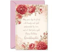 Tarjeta de cumpleaños para nieta - Peonías vintage - Tarjeta de feliz cumpleaños para nieta de abuelo, 12,7 x 17,8 cm, tarjetas de felicitación clásicas y atemporales