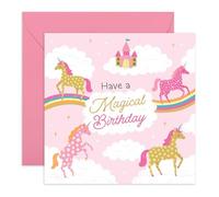 Tarjeta de cumpleaños para niñas - "Have a Magical Birthday" Unicornios y arco iris - Adorable tarjeta para hija, sobrina, nieta, hermana, niño pequeño, niños, ella - Brillantes - Viene con divertidas