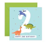 Tarjeta de cumpleaños para niños - Linda fiesta de dinosaurios - Presenta niños, niñas, hijo, hija, sobrina, sobrino, nieto, vecino y niños pequeños amantes de los dinosaurios - Dos años de edad -