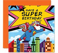 Tarjeta de cumpleaños para niños - Super Unicornio - Tarjeta de cumpleaños de superhéroe para niños, tarjetas de héroe para niñas, niños, él, ella, felicitación para hijo, hija, sobrina, sobrino,