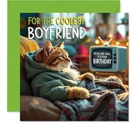 Tarjeta de cumpleaños para novio - TV Cat - Tarjeta de feliz cumpleaños para novio de novia pareja, tarjetas de felicitación de cumpleaños de 145 mm