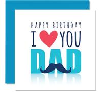 Tarjeta de cumpleaños para papá, gran amor para papá en su cumpleaños, diseño de corazón y bigote, una manera colorida de mostrar tu cuidado, cuadrado de 145 mm, sobre incluido