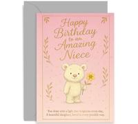 Tarjeta de cumpleaños para sobrina de tía y tío, poema sentimental de corazón con texto en inglés "Amazing Niece", para adultos y adolescentes, bonito diseño de oso de peluche, súper lindo para ella