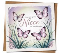 Tarjeta de cumpleaños para sobrina, diseño de mariposas, sentimiento sincero, para una sobrina muy especial en tu cumpleaños, tarjeta de felicitación cuadrada de 145 mm x 145 mm, incluye sobre de