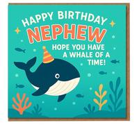 Tarjeta de cumpleaños para sobrino, diseño de juego de palabras de ballena, "Happy Birthday Nephew, Hope You Have a Whale of a Time!", bonito tema submarino para niños