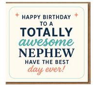 Tarjeta de cumpleaños para sobrino - Totally Awesome Nephew, Have the Best Day Ever - Diseño tipográfico audaz con estrellas - Tarjeta alegre de tía, tío o familia