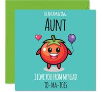 Tarjeta de cumpleaños para tía - From My Head TO-MA-TOES - Tarjeta de feliz cumpleaños para tía de sobrino sobrina, 145 mm lindas tarjetas de felicitación de cumpleaños de tomate