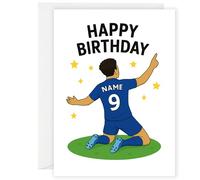 Tarjeta de cumpleaños personalizada con diseño de fútbol Chelsea - Nombre y número personalizados - Tarjeta de felicitación A5 con sobre - Diseño de kit azul para niños, niñas o aficionados al fútbol