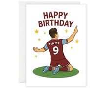 Tarjeta de cumpleaños personalizada de Atson Villa Football - Nombre y número personalizados - Tarjeta de felicitación A5 con sobre, perfecta para los fanáticos de la villa, niños, niñas, niños o