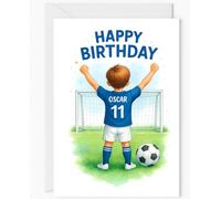 Tarjeta de cumpleaños personalizada de fútbol para niños, nombre personalizado y número de camisa, tarjeta de felicitación temática de fútbol para niños, elige el nombre y la edad de tu hijo, tarjeta