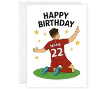 Tarjeta de cumpleaños personalizada del Liverpool - Nombre y número personalizados - Tarjeta de felicitación A5 con sobre, ideal para niños, niñas o aficionados al fútbol