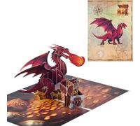 Tarjeta de Cumpleaños Pop-up,3D Tesoro y Dragón,para Familiares y Amigos, para Animarlos a ser más Valientes