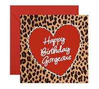 Tarjeta de cumpleaños romántica con texto en inglés "Happy Birthday Gorgeous Leopard", regalos para ella, esposa, novia, otra mitad, bebé, rugido, viene con divertidas calcomanías