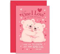 Tarjeta de cumpleaños romántica para esposa de parte del marido, One I Love Adorable diseño de oso de peluche, para novia o novio, palabras sinceras, celebrándote, interior en blanco
