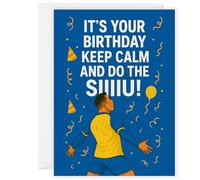 Tarjeta de cumpleaños Ronaldo - Divertido diseño de celebración "SIIIU" - Tarjeta de fútbol inspirada para niños, adolescentes y hombres - Regalo de fútbol para fanáticos - Kit azul y amarillo - CR7