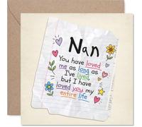 Tarjeta de cumpleaños sentimental para abuela, llena de amor y nostalgia, estilo cuaderno escrito a mano con corazones coloridos y garabatos de flores, día de la madre, cuadrado de 145 mm, sobre