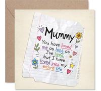Tarjeta de cumpleaños sentimental para mamá, rebosante de amor de tu pequeño, colorido cuaderno de garabatos y palabras sinceras, día de la madre, cuadrado de 145 mm, sobre incluido