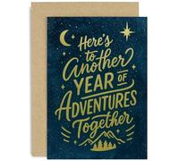 Tarjeta de cumpleaños sentimental para pareja, regalo "Another Year of Adventures", diseño gráfico artístico, para amigos, colegas, familiares, interior en blanco con sobre