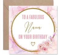 Tarjeta de cumpleaños sincera para abuela, celebra a una fabulosa abuela, elegante diseño floral rosa y dorado, añade un toque cálido y alegre a su cumpleaños, cuadrado de 145 mm, sobre incluido