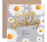 Tarjeta de cumpleaños sincera para abuela, con texto en inglés "Warm Wishes in Gold", margaritas suaves sobre gris con un toque de amarillo, cuadrado de 145 mm, sobre incluido