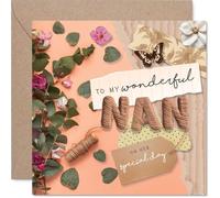 Tarjeta de cumpleaños sincera para abuela, ilumina su día con alegres mariposas y flores, delicado diseño floral y mariposa, día de la madre, cuadrado de 145 mm, sobre incluido