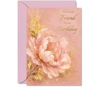 Tarjeta de cumpleaños sincera para amigos, elegante peonía rubor con | Bonito arte floral para un amigo especial, cálidos deseos en cada detalle, 5 x 7 pulgadas, sobre incluido