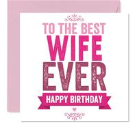 Tarjeta de cumpleaños sincera para esposa, rebosante de amor, diseño rosa y blanco que celebra a tu increíble esposa, cuadrada de 145 mm, sobre incluido
