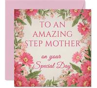 Tarjeta de cumpleaños sincera para madrastra, flores vibrantes y palabras amorosas, día de la madre, cuadrada de 145 mm, sobre incluido