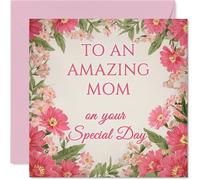 Tarjeta de cumpleaños sincera para mamá, flores brillantes y deseos cálidos, diseño floral rosa para celebrar a una madre verdaderamente increíble, día de la madre, cuadrado de 145 mm, sobre incluido